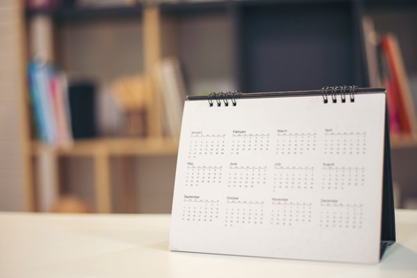 Calendar on a table