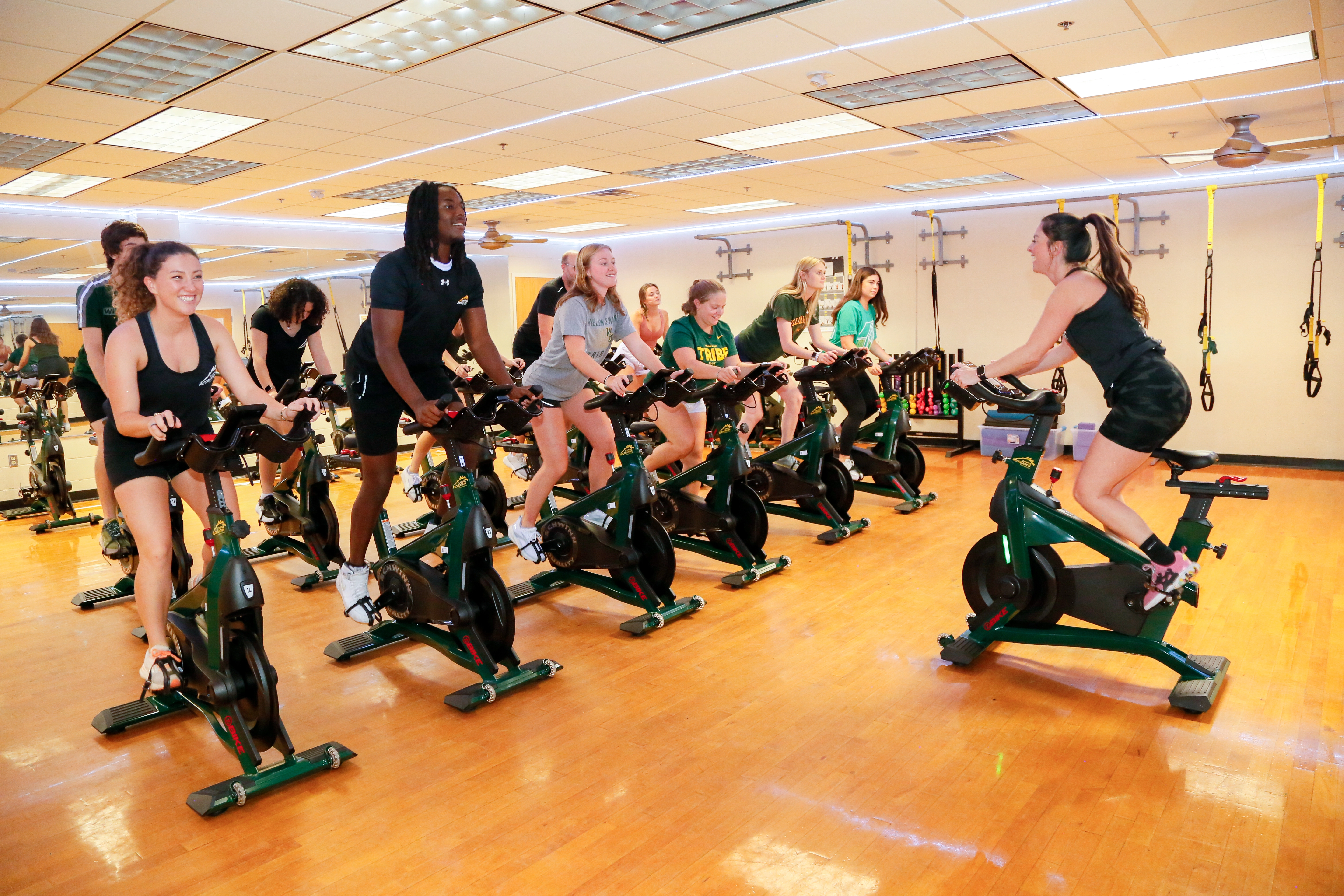 Group Cycling Class in a Fitness Studio